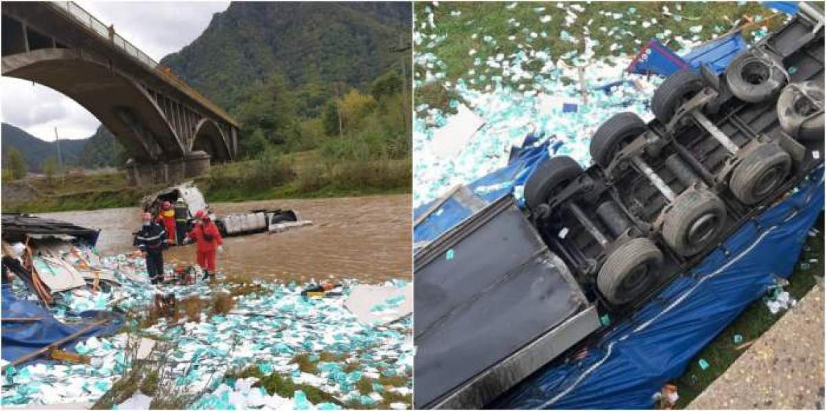 Camionul răsturnat pe Valea Oltului