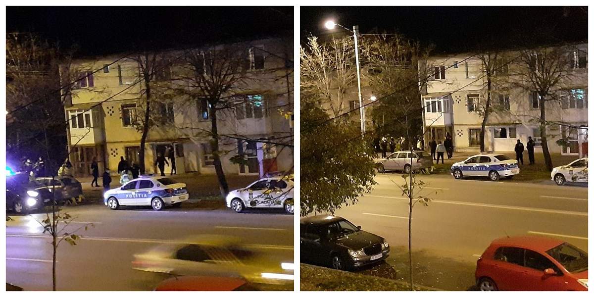 Imagini cu mașini de poliție și oameni ai legii din fața apartamentului în care au fost sechestrate două tinere, în Iași
