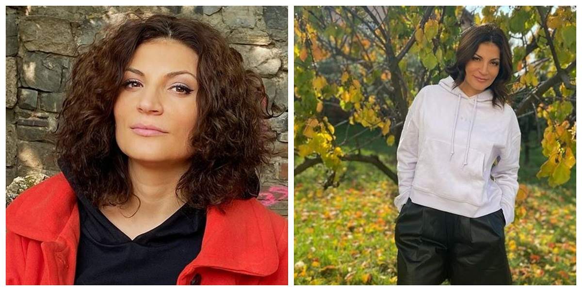 Un colaj cu Ioana Ginghină. Artista se află în natură. În prima poză poartă o geacă roșie, iar în cealaltă un hanorac alb.