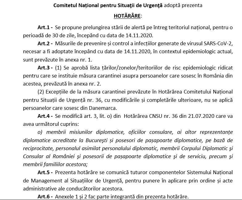 Starea de alertă se prelungește cu încă 30 de zile. Care sunt noile măsuri impuse. Document oficial