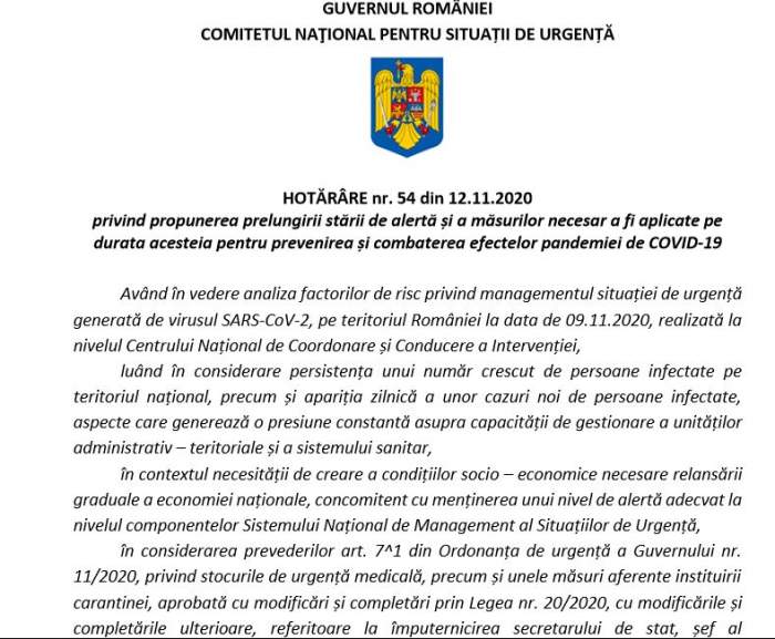 Starea de alertă se prelungește cu încă 30 de zile. Care sunt noile măsuri impuse. Document oficial