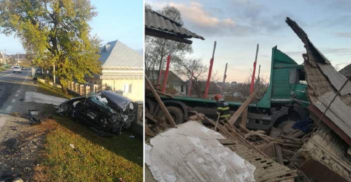 Accident teribil în Botoșani!  O fată de 16 ani a fost prinsă sub dărâmituri, după ce un șofer a intrat cu TIR-ul în casă / FOTO