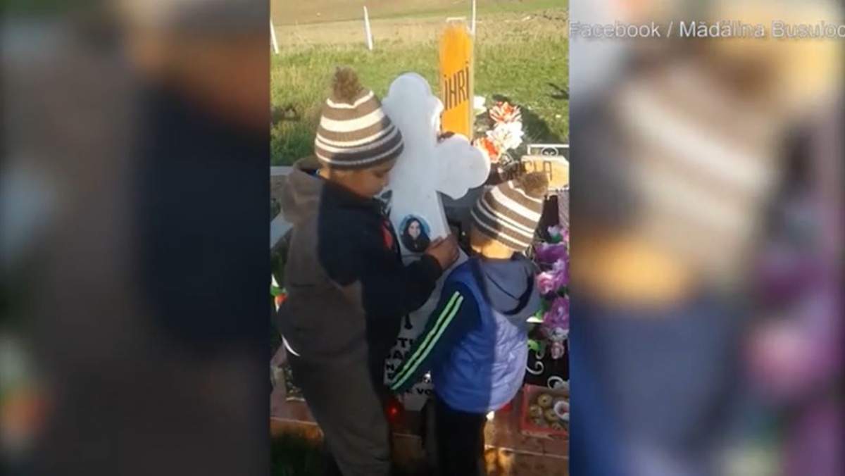 Imagini sfâșietoare cu doi frățiori din Hârlău care se roagă la mormântul mamei lor! Tatăl i-a părăsit și a plecat din țară: „Te rog, vino înapoi” / VIDEO
