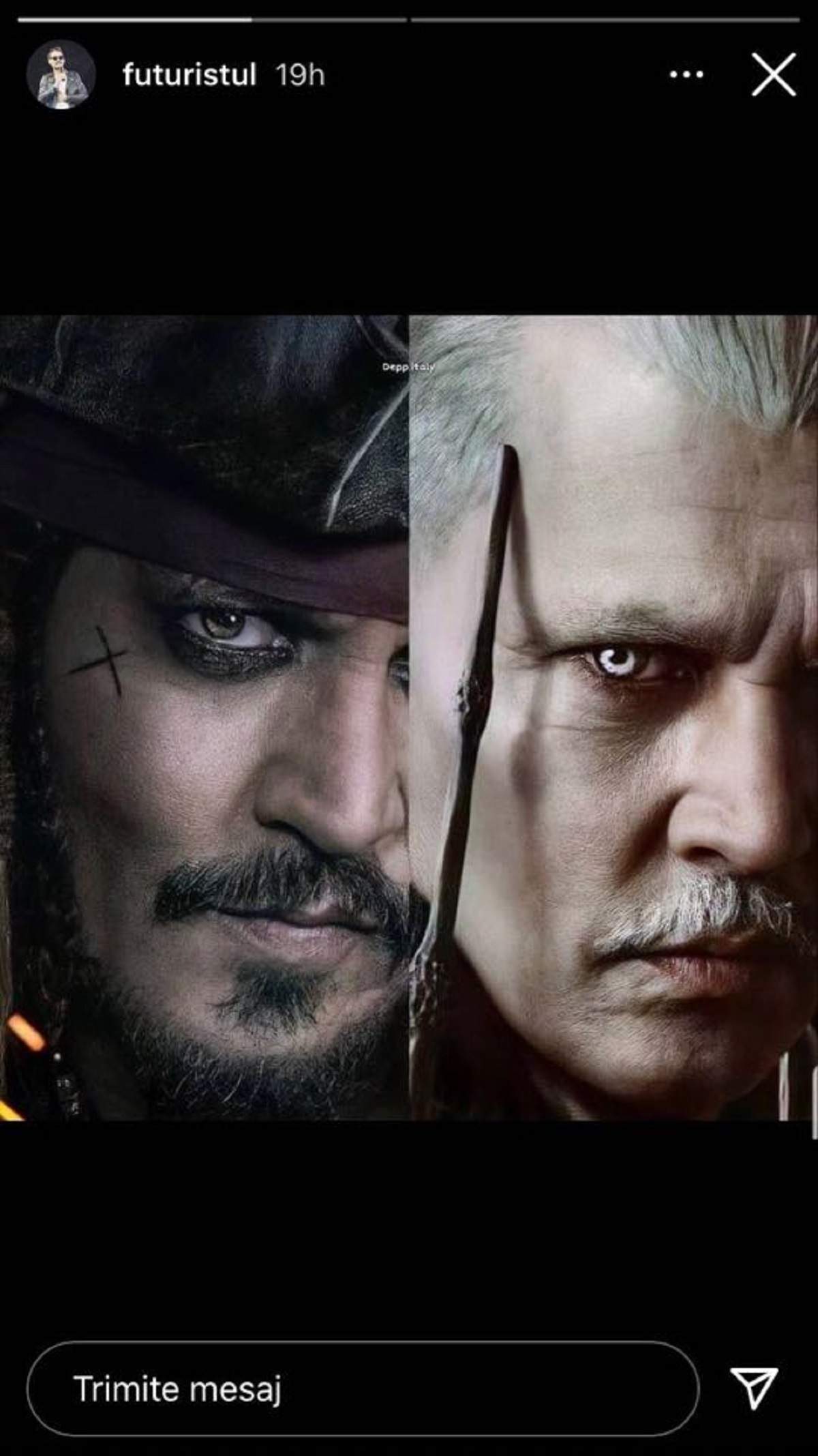 Mesajul lui Răzvan Simion de pe Instagram. Este un colaj cu Johnny Depp.