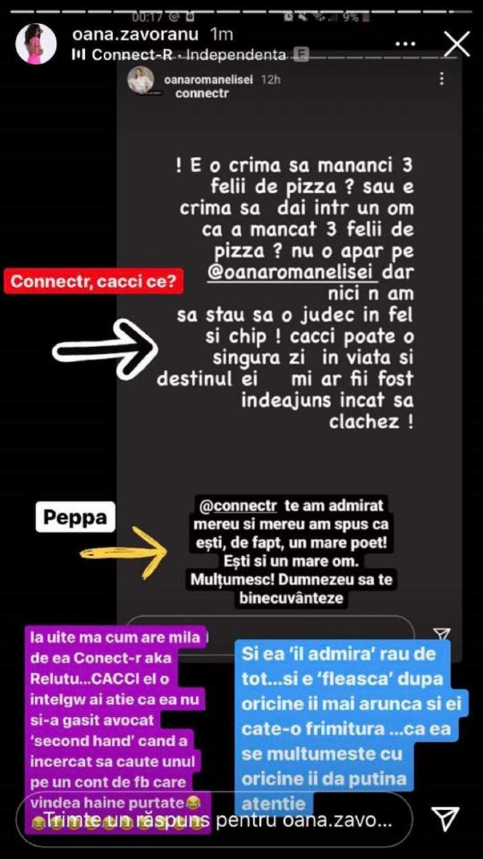 Mesajul postat de Oana Zăvoranu pe Instagram, după ce Connect-R a apărat-o pe Oana Roman