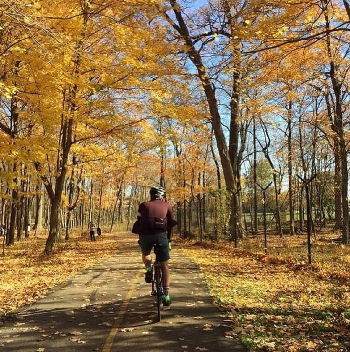 Jeff Thrasher, fiul Lindei Gray, se plimbă cu bicicleta. Regizorul se află cu spatele la cameră.