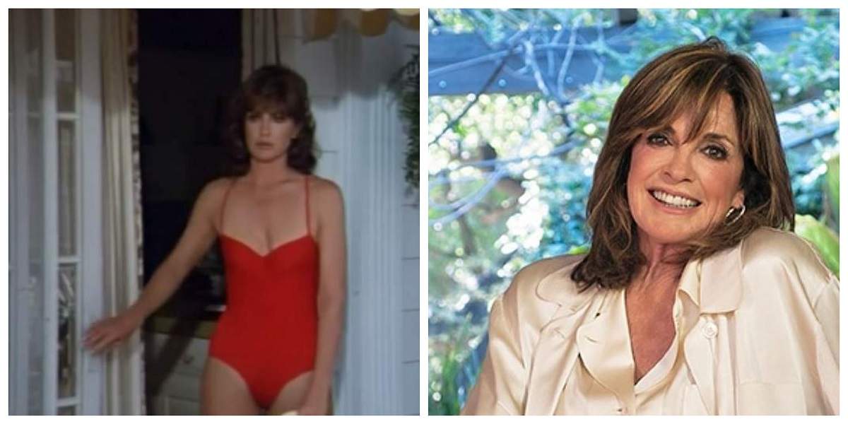 Un colaj cu o imagine cu Linda Gray de când juca în serialul „Dallas” și o fotografie din prezent.