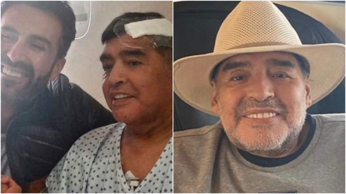Colaj cu Maradona după operație, pe vremea în care traia.