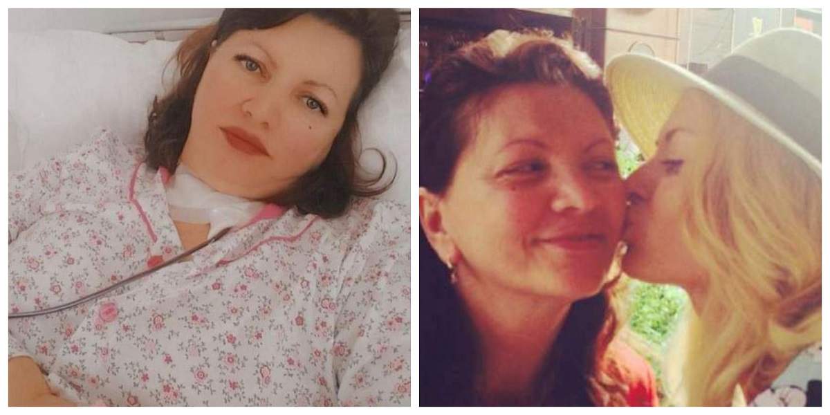Un colaj cu mama Gina Matache și Delia. În prima poză, mama artistei se află patul de spital, iar în cea de-a doua Delia își pupă mama pe obraz.