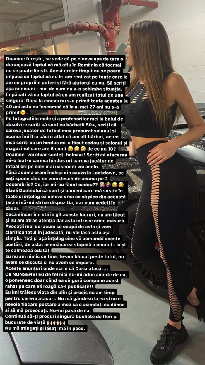 Mesajul postat de Daria pe contul de Instagram!