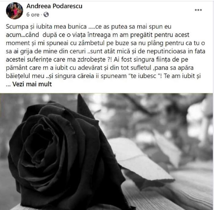 Mesajul postat de Andreea Podarescu despre bunica ei moarta