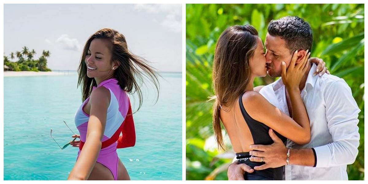 Denisa Hodișan și Flick se sărută îmbrățișați. Cei doi se află în Maldive.