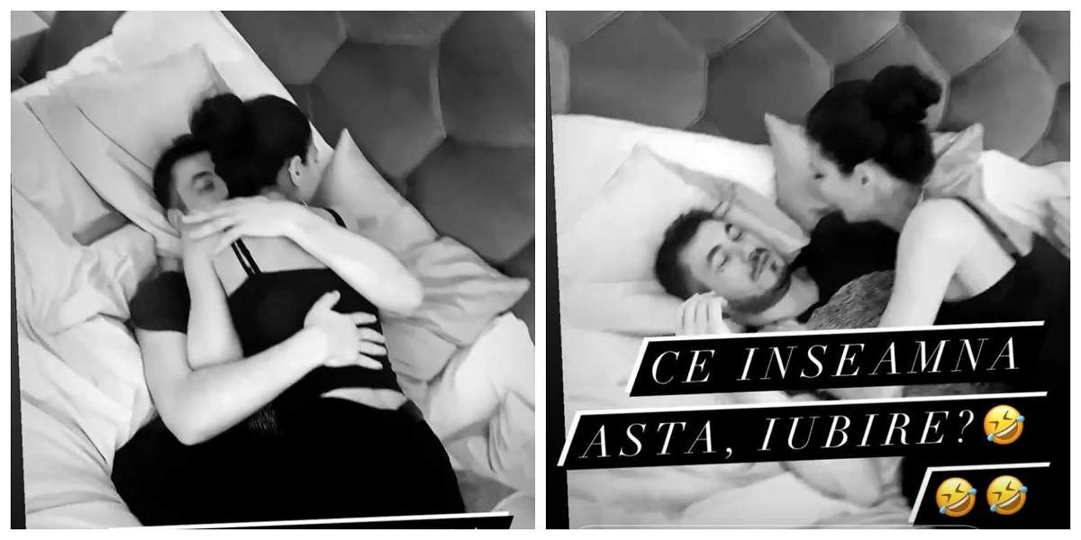 Cristina Ich și Alex Pițurcă se află în pat. Cei doi se țin în brațe.
