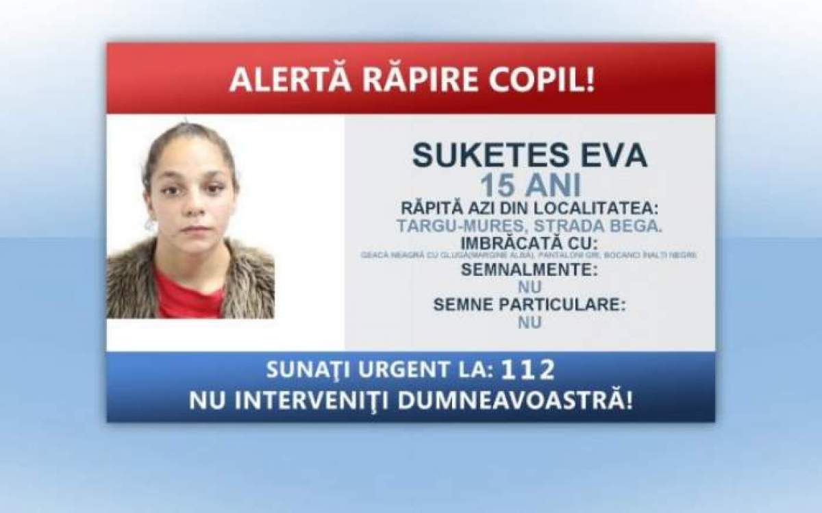 Fata de 15 ani dată dispărută