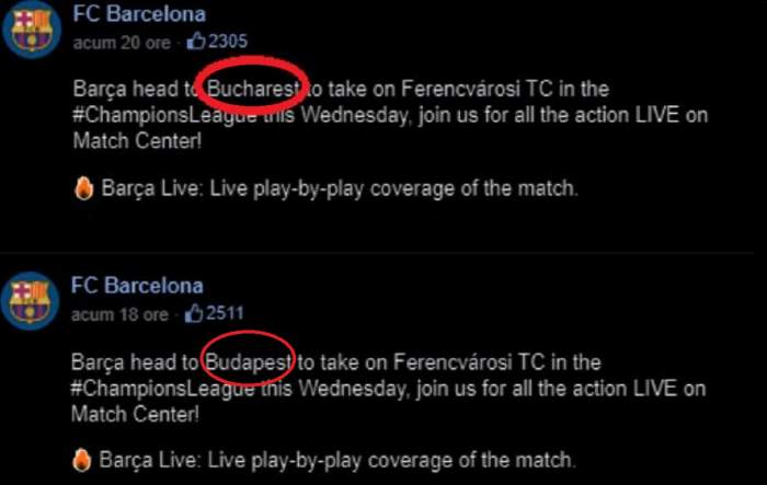 Eroarea Fc Barcelona, au încurcat Bucureștiul cu Budapesta