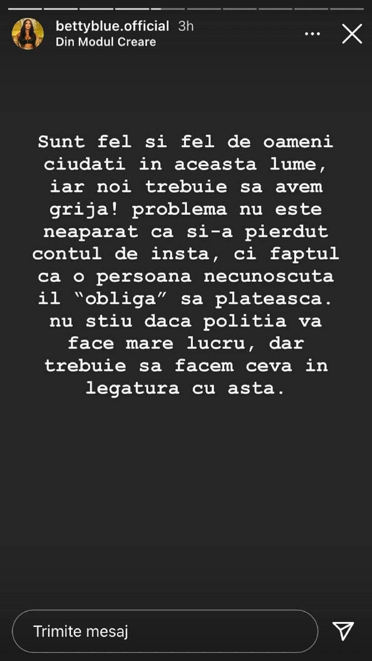 Betty le povestește internauților pe Instagram că haterii îl șantajează pe soțul ei, Cătălin Vișănescu.