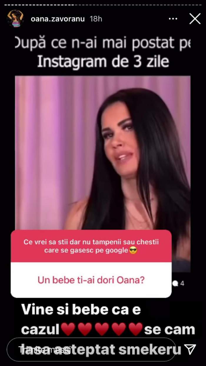 Oana Zăvoranu le-a spus fanilor că-și dorește un copil