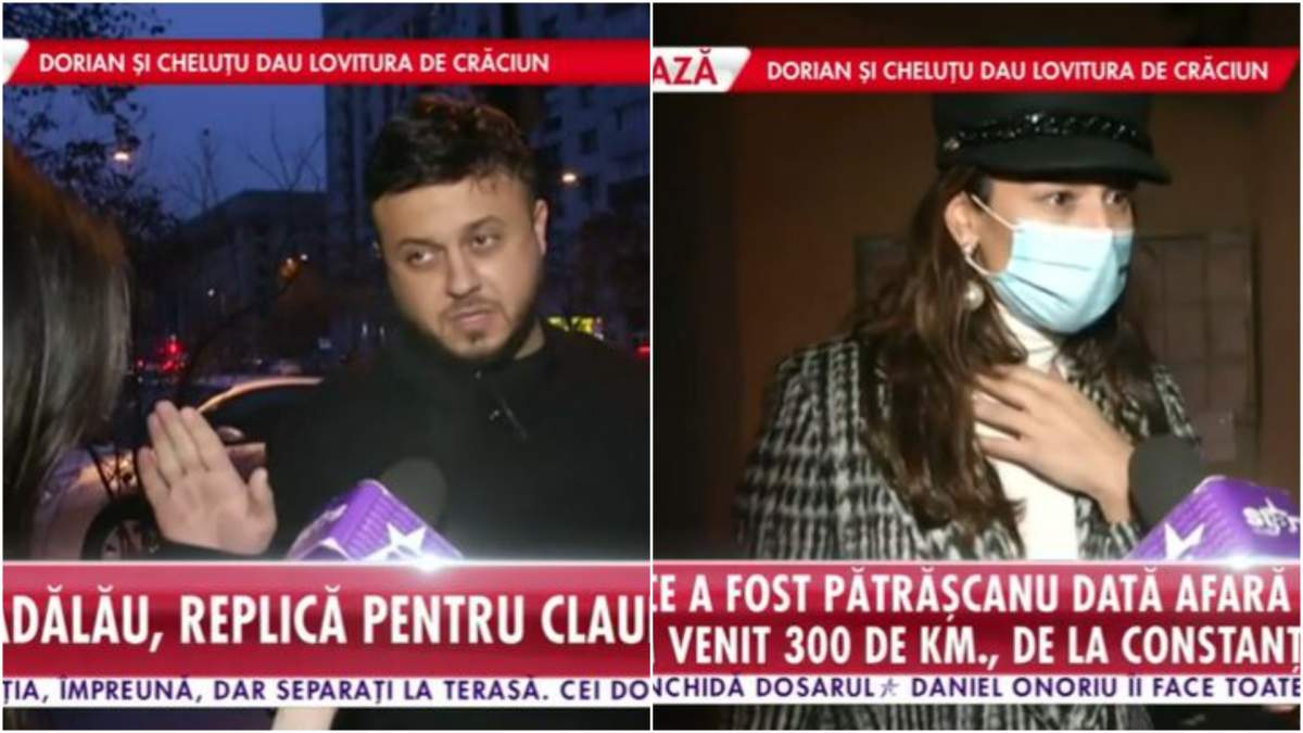 Colaj cu Gabi Bădălău și Claudia Pătrășcanu în timp ce oferă declarații.
