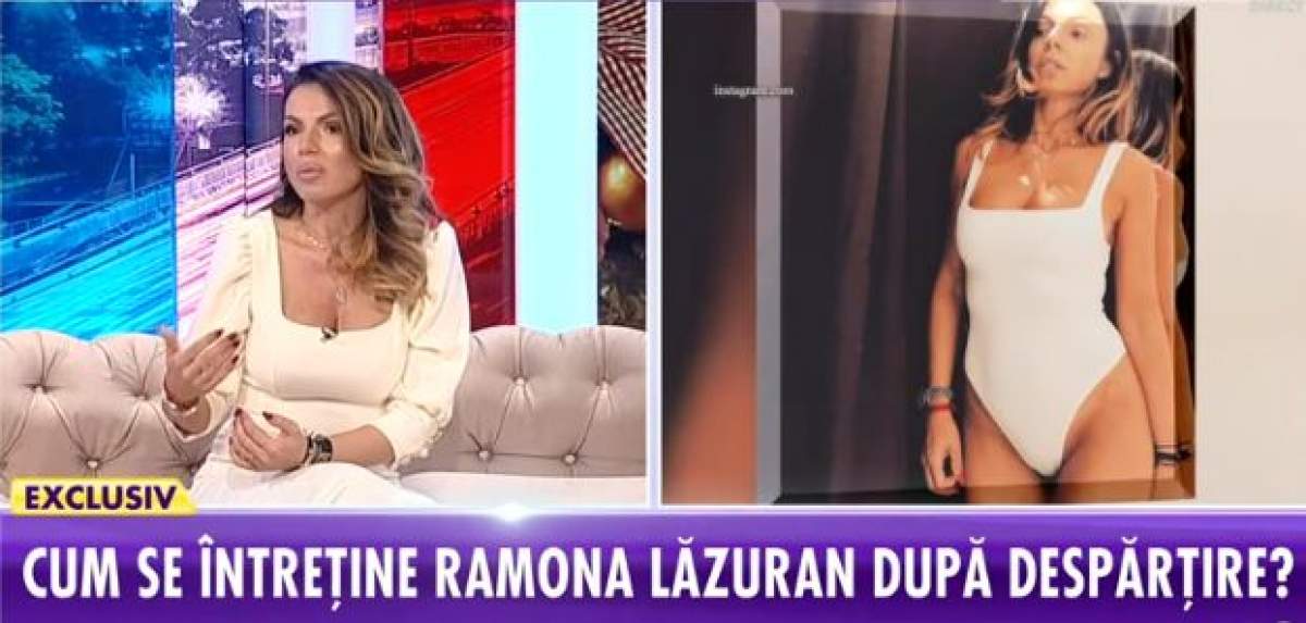 Ramona Lăzuran, îmbrăcată în alb, la Showbiz Report