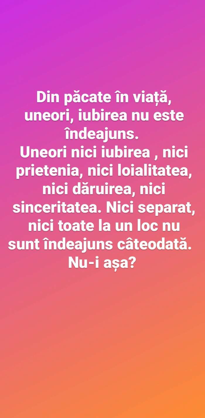 Oana Roman, dezamăgită de cei apropiați? ”Iubirea nu este îndeajuns” / FOTO