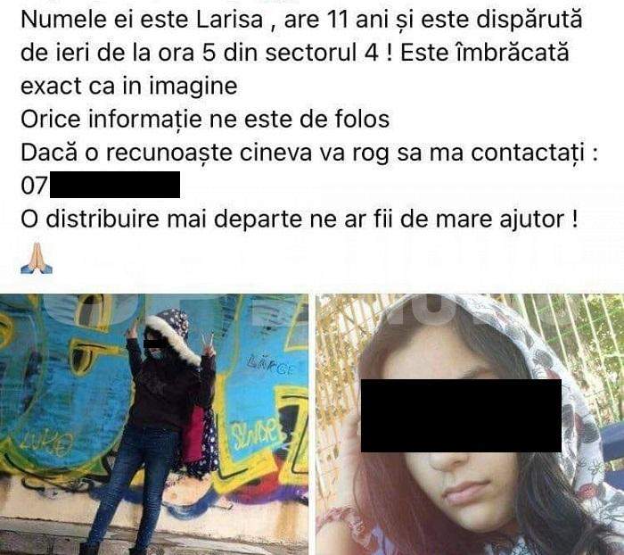 Cum a fost găsită fetița de 11 ani dispărută din Sectorul 4! Poliția a luat în calcul o ipoteză șocantă