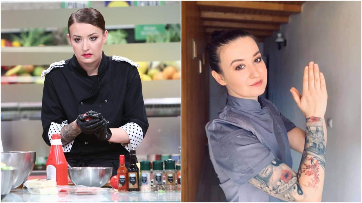 Colaj cu Roxana Blenche din bucătăria Chefi la cutite/ Roxana Blenche cu tatuaj.