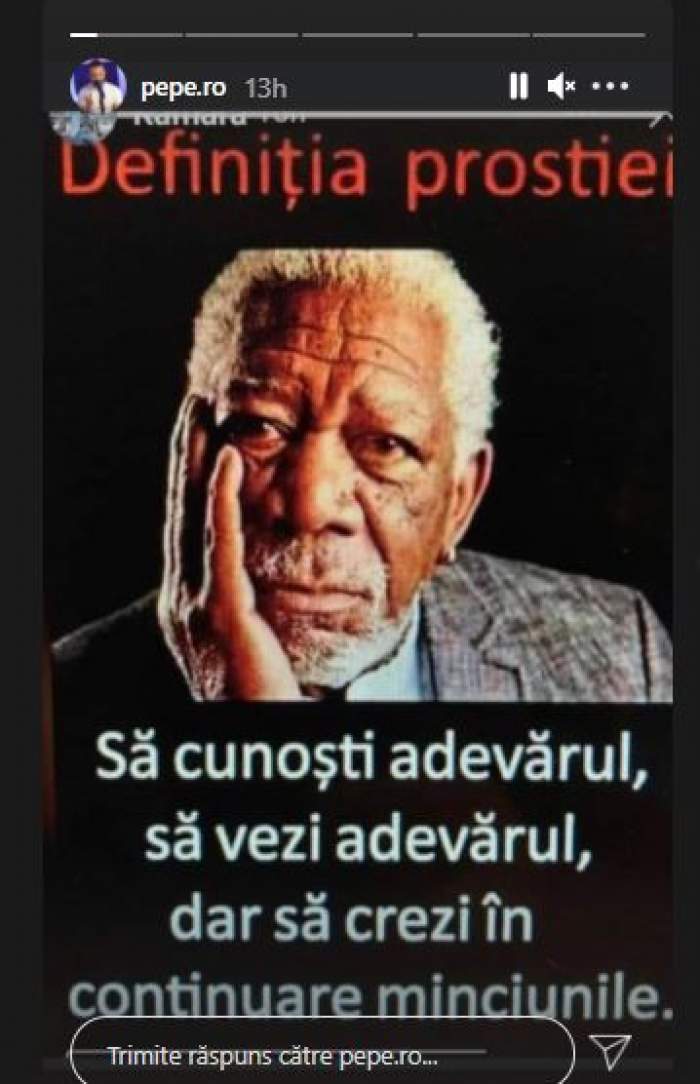 Captură cu mesajul postat de Pepe pe Instagram.