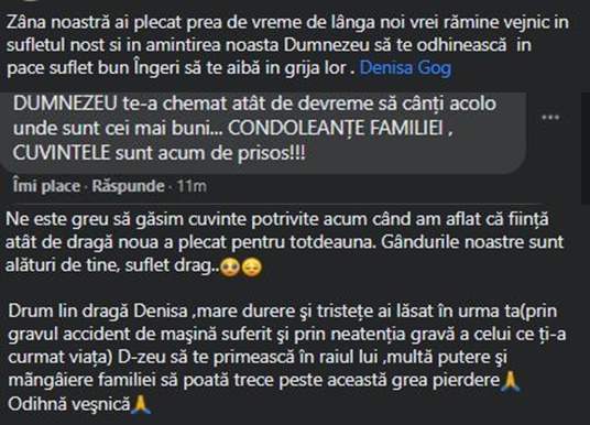 Captură Facebook cu mesajele de condoleanțe.