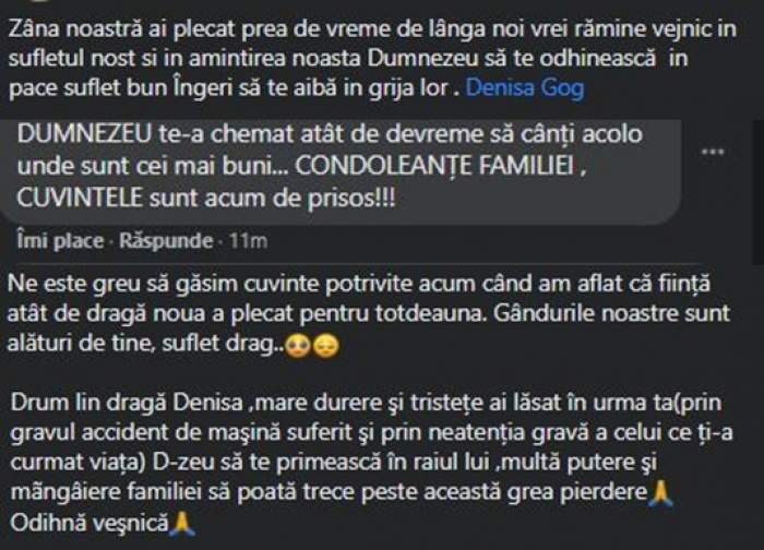 Captură Facebook cu mesajele de condoleanțe.