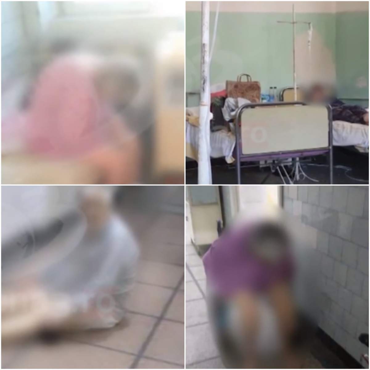 Colaj foto cu pacienții din Reșița agonizând pe holuri