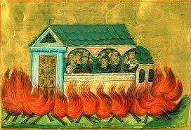 Icoană cu Sfinţii 20.000 de Mucenici arşi în Nicomidia.