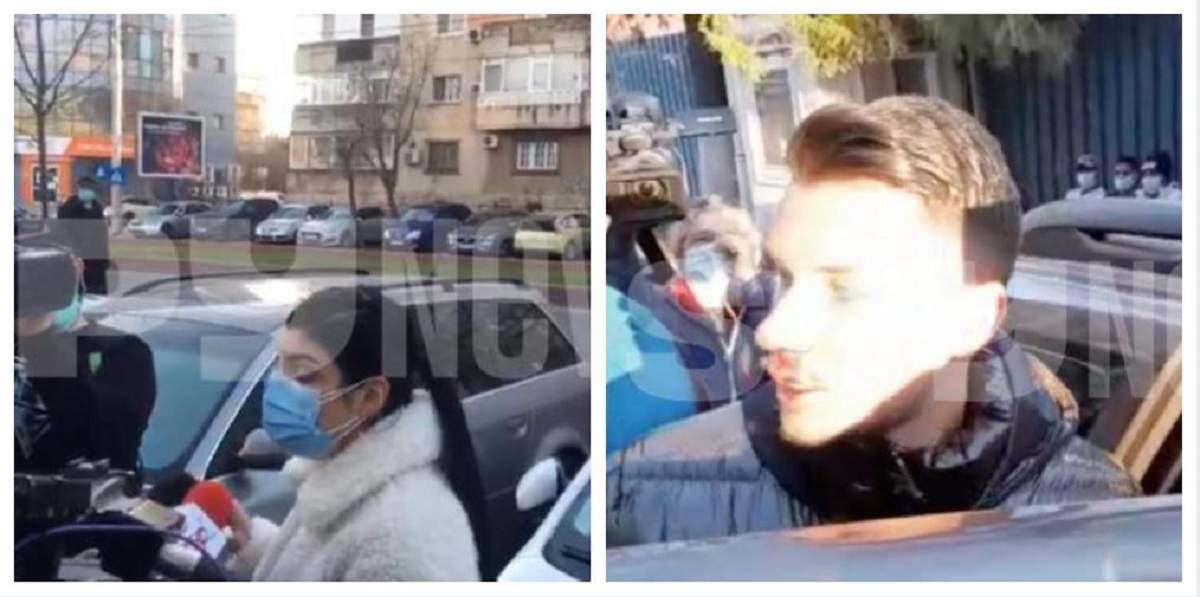 Andreea Tonciu și soțul ei, Daniel Niculescu, dau declarații reporterilor. Bărbatul are o rană la nas.