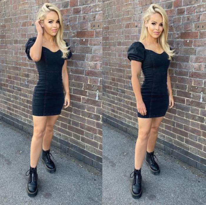 Katie Piper poarta o rochie scurta neagra si ghete negre