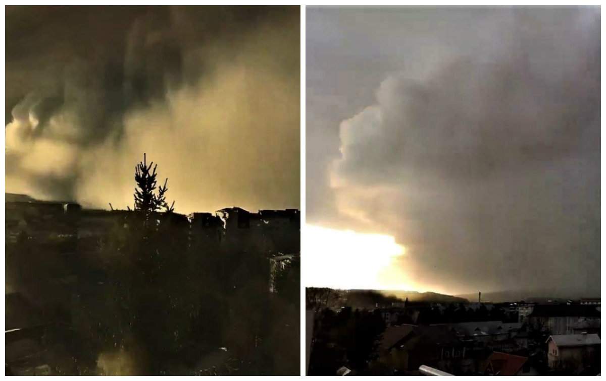 Imagini apocaliptice în Suceava, după ce România a fost lovită de furtuna Ciara. Un nor uriaș a acoperit orașul / VIDEO