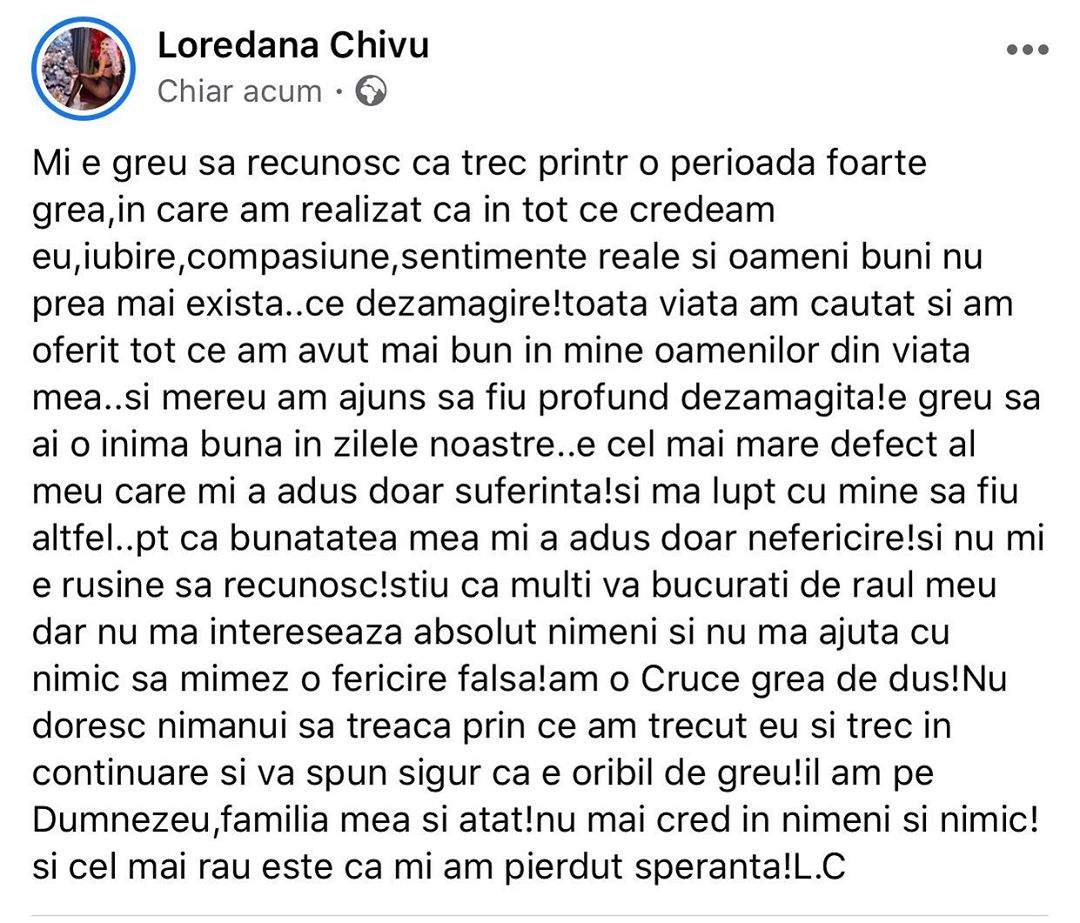 Loredana Chivu, în depresie! Blondina trece prin momente cumplite. "Mi-am pierdut speranţa"