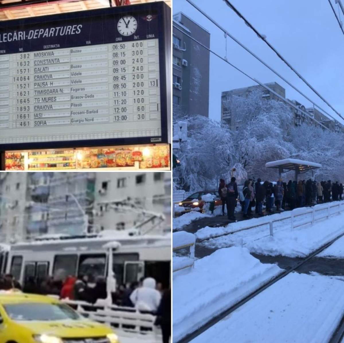 Transportul în comun, dat peste cap de vremea rea. Tramvaie blocate în Capitală şi întârzieri de până la 390 de minute ale trenurilor