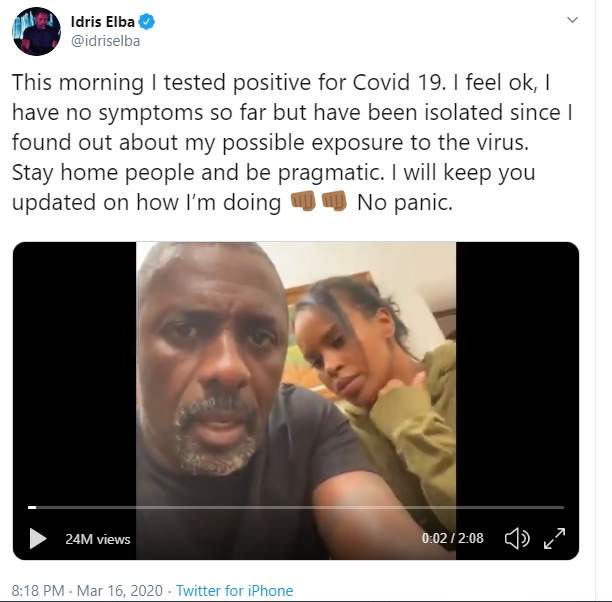 Idris Elba a anunțat că este infectat cu coronavirus. Mesajul pe care l-a postat pe Twitter