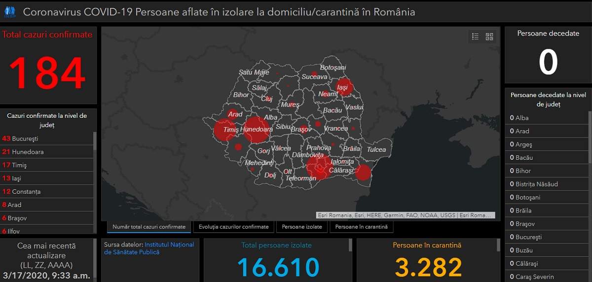 Harta coronavirusului în România. Numărul de îmbolnăviri pe județe