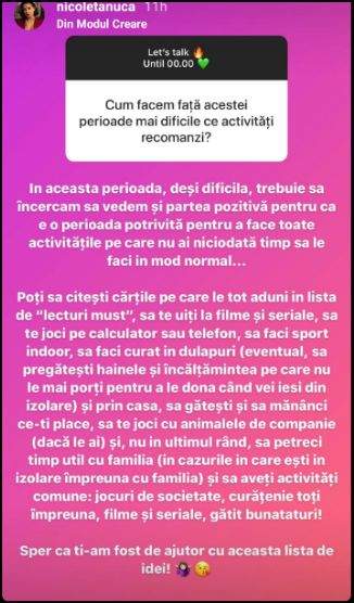 Ce activități îți recomandă Nicoleta Nucă pentru perioada de izolare: „Să încercăm să vedem și partea pozitivă” / FOTO