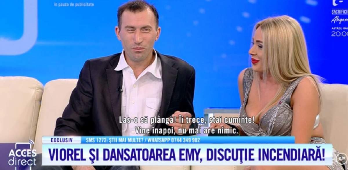 VIDEO / Viorel şi dansatoarea Emy, ipostaze incendiare. Bărbatul s-a lăsat sărutat, chiar sub ochii Veronicăi : "Iau numărul şi te sun"