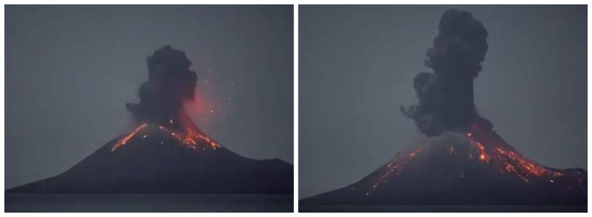 VIDEO / Imagini șocante! Vulcanul Anak Krakatau din Indonezia a erupt. Lava a fost aruncată la 500 de metri în aer