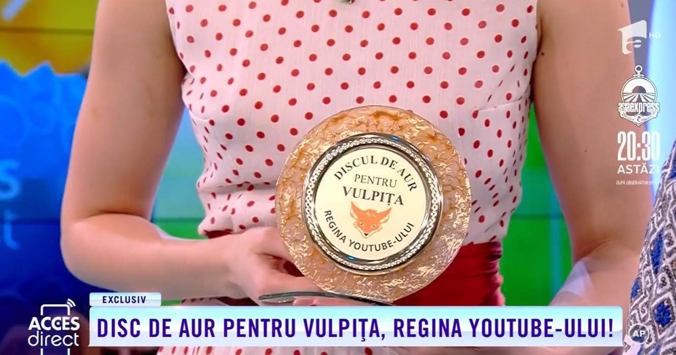 Vulpița a ajuns ”Regina YouTube-ului”. A primit la Acces Direct discul de aur!