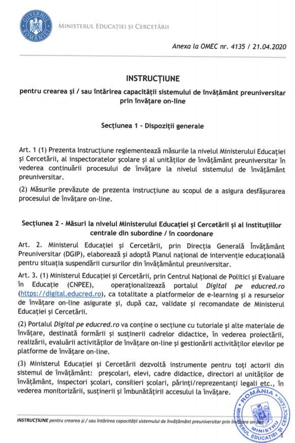 Instrucțiunile pentru învățământul la distanță, emis de ministerul Educației. Care sunt măsurile prevăzute de ministru. Documentul oficial / FOTO