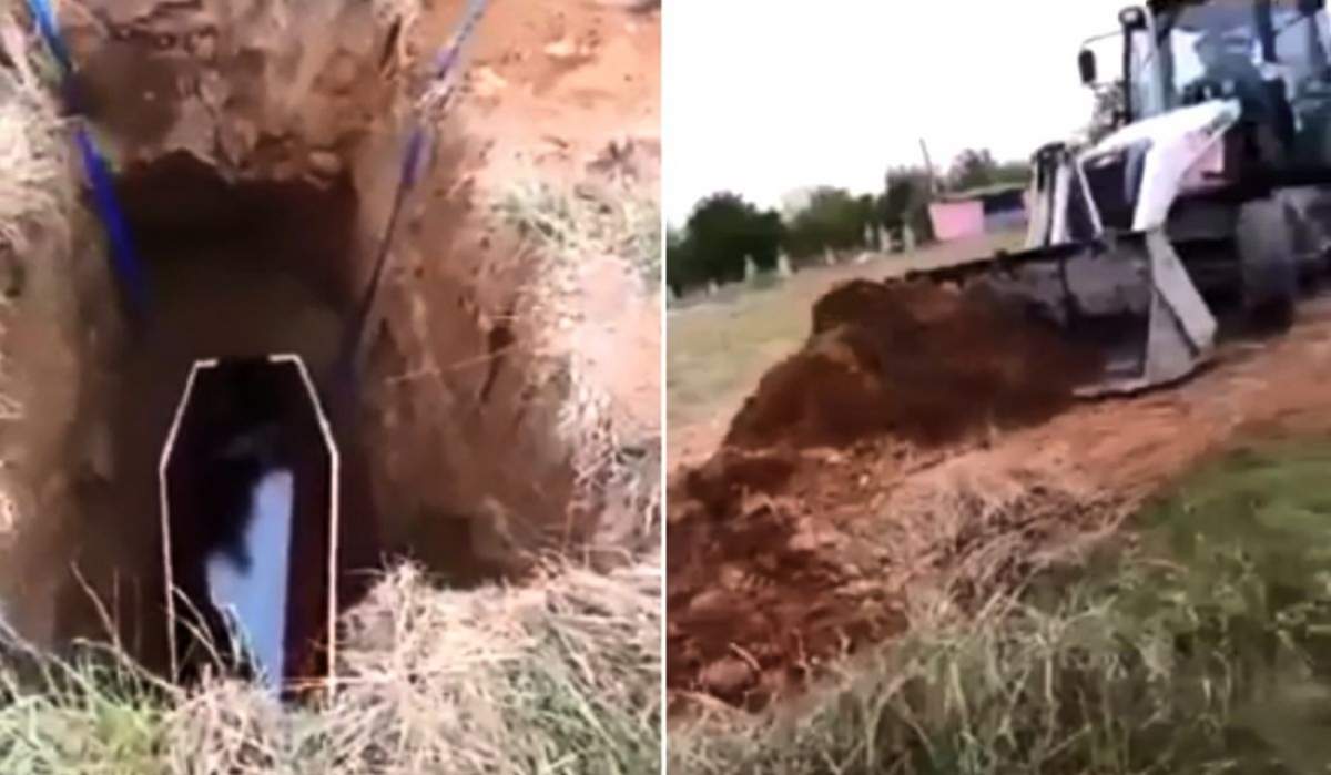VIDEO / De necrezut! O femeie de 70 de ani, răpusă de coronavirus, a fost înmormântatâ cu buldoexcavatorul în Mehedinți