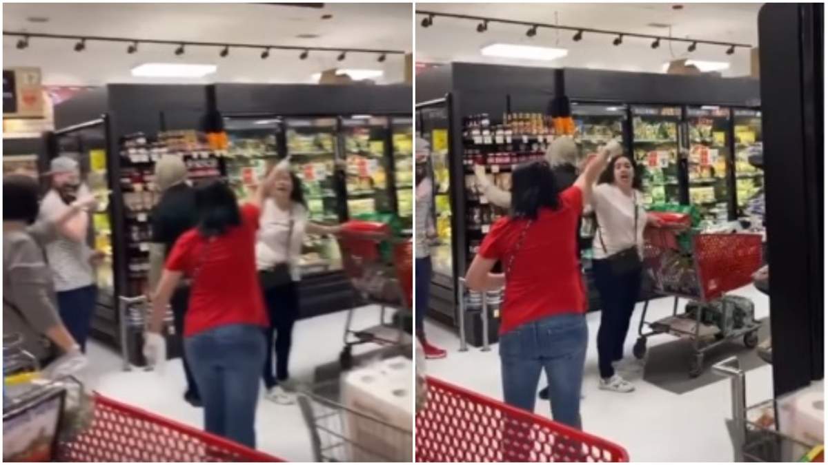 Femeie fără mască, gonită din magazin de un grup de clienți furioși. Culmea, un bărbat își dă jos masca să o înjure / VIDEO
