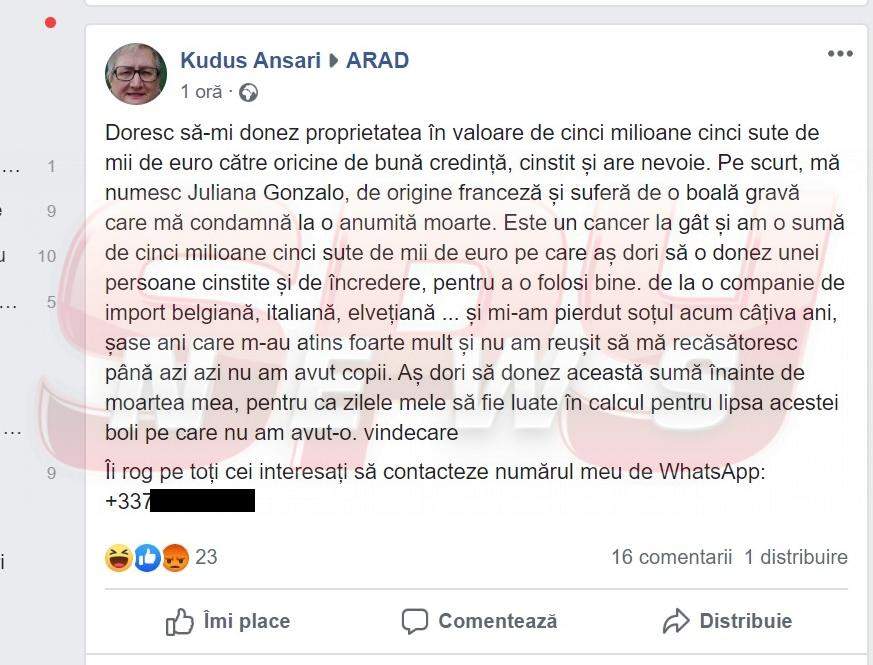  ”Am cancer și vreau să donez averea de 5,5 milioane de euro!” / Escrocheria care a făcut deja zeci de victime!