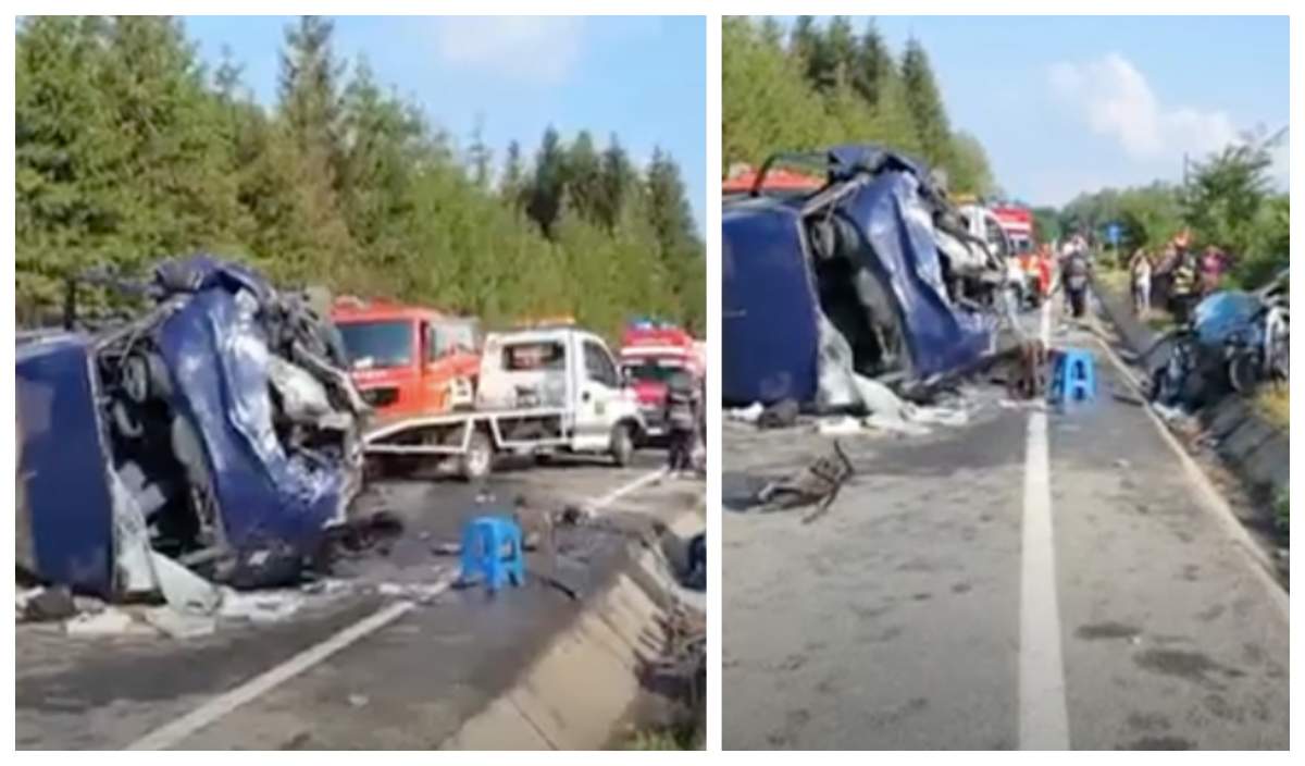 VIDEO / Primele imagini de la accidentul din Vrancea, soldat cu doi morți și 11 răniți