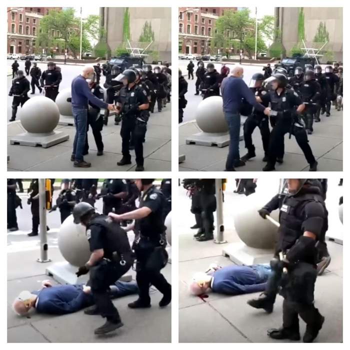 VIDEO / Imagini greu de privit! Un bătrând de 75 de ani este trântit la pământ de polițiștii din New York! În ce stare se află bărbatul și ce au pățit agenții violenți