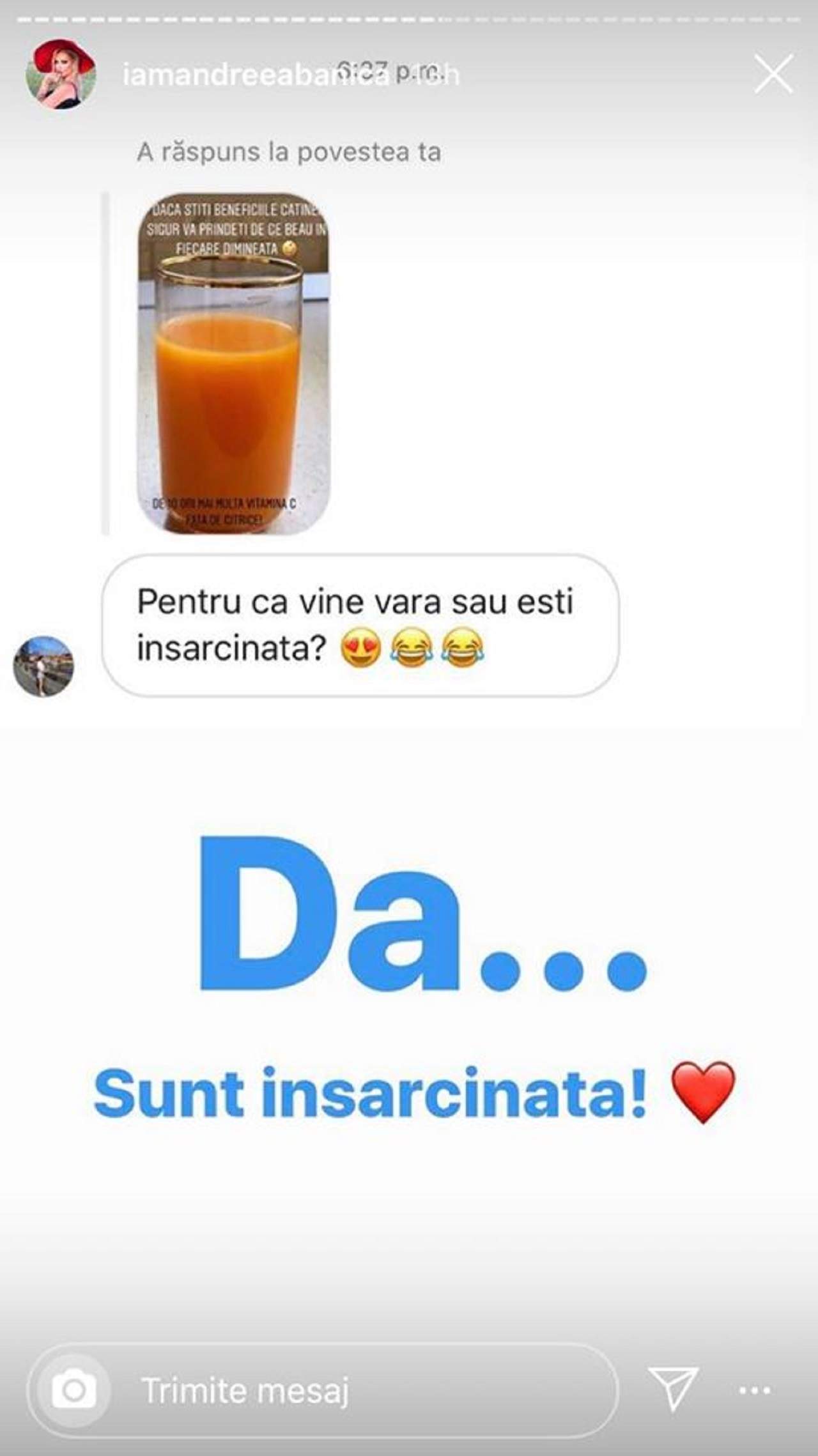 „Ești însărcinată?” Și a venit răspunsul! „Da, sunt!” Andreea Bănică, replică pe măsură pentru fani! Ce imagine a postat vedeta pe Internet / FOTO