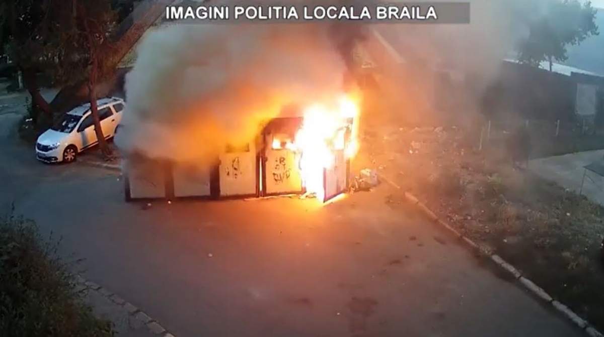 VIDEO / Curiozitatea ciudată a unui bărbat din Brăila l-au dus direct în spatele gratiilor! A dat foc la un container de deșeuri pentru a vedea în cât timp ajung pompierii